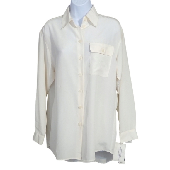 Rena Rowan Vintage NWT Semi-Sheer Ivory Button-Up Top - Picture 1 of 4